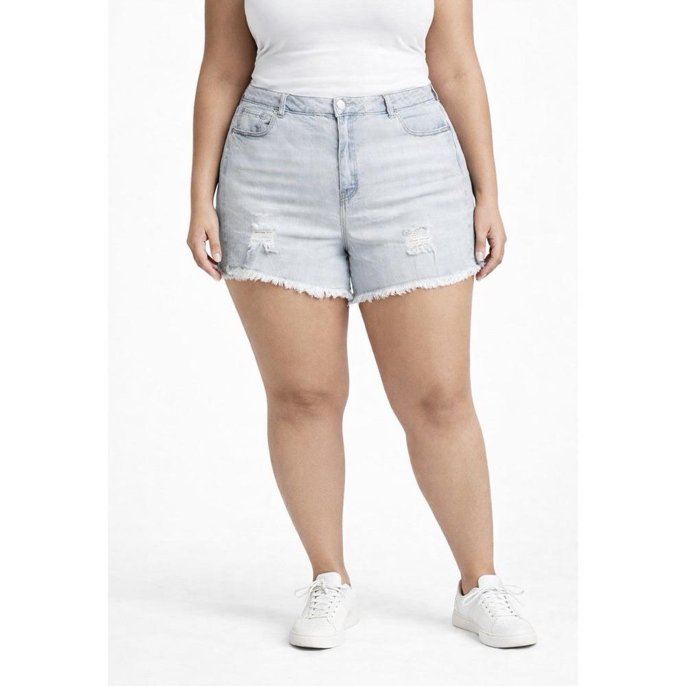 Lane Bryant Jean Shorts Women's 18 Blue Distressed Cut Off Light Washed Cotton